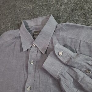 Ermenegildo Zegna Luxury Men's Shirt XL Gray 100% Cotton Long‎ Sleeve Dress